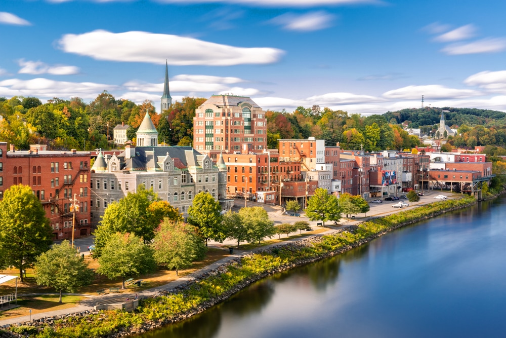 Augusta Maine OUI Lawyers portrayed by the town Augusta along the Kennebec River.