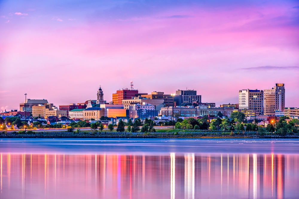 Portland Maine Criminal Defense Attorneys portrayed by Portland, Maine, USA downtown skyline from Back Cove.
