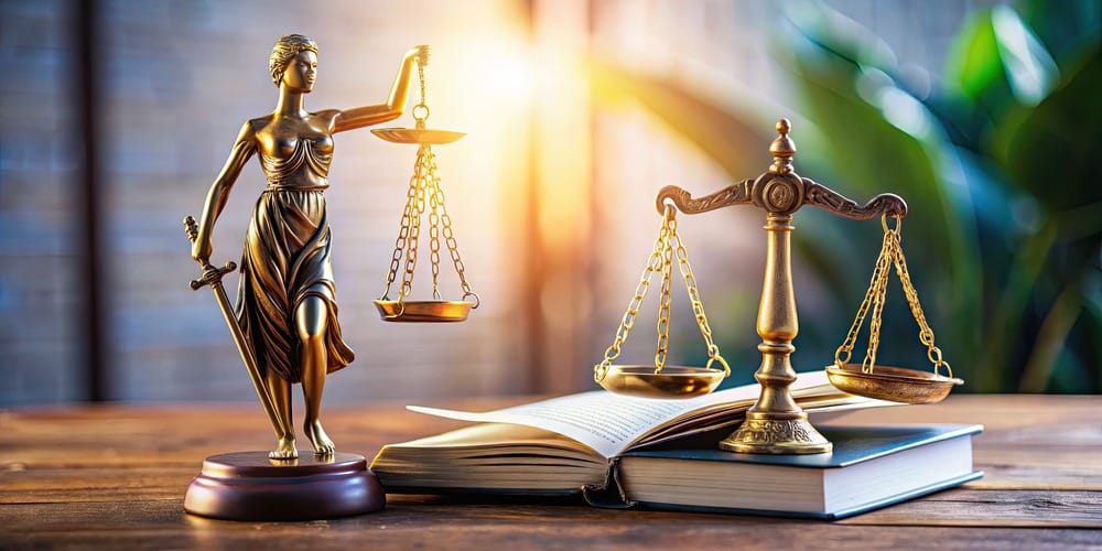 Defending Against Maine Sexual Assault Charges portrayed by lady justice next to a Maine legal text and scales of justice.
